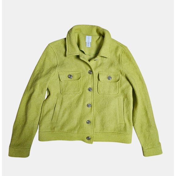 Wool Blend Button Front Shirt Buter Yellow Shacket‎ M Flap Pockets Clean Girl - Picture 1 of 11